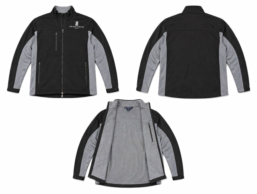 The Ritz-Carlton Mens dallas L Black/Gray Full Zip Jacket w/ Zipped Pockets Logo